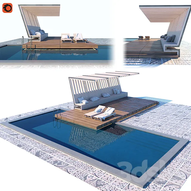 Pool with terrace and canopy 3D Model