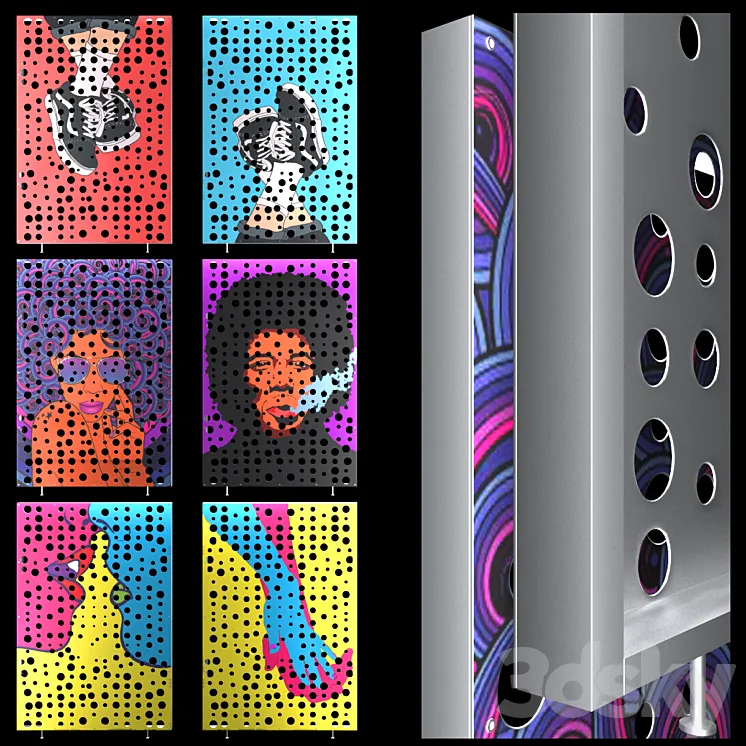 Pop Art Perforated Metal Panel 3D Model Free