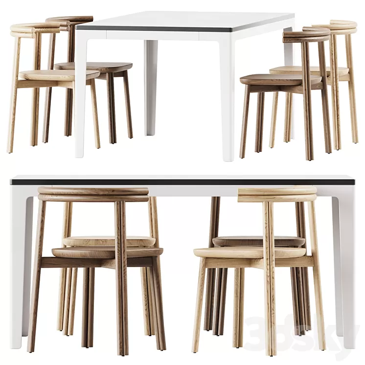 Pop Table Rectangle and Twill Chair by DesignByThem 3D Model