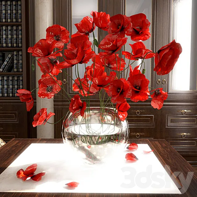 poppies in a vase 3D Model