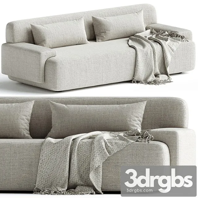 Popus Editions Lena 3 Seater Sofa In Egg Shell Off White Como Velvet Fabric 3D Model Free