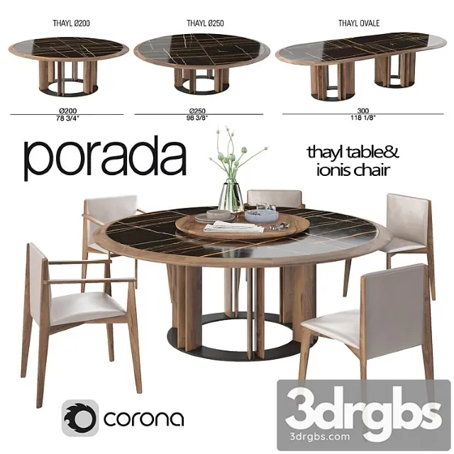 Porada thayl table and ionis chairs 2 3D Model Free