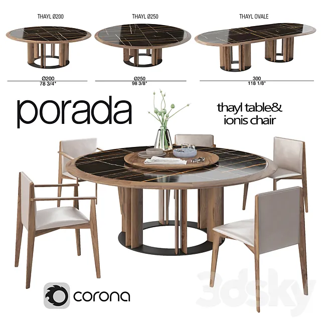 Porada Thayl Table and Ionis Chairs 3DModel