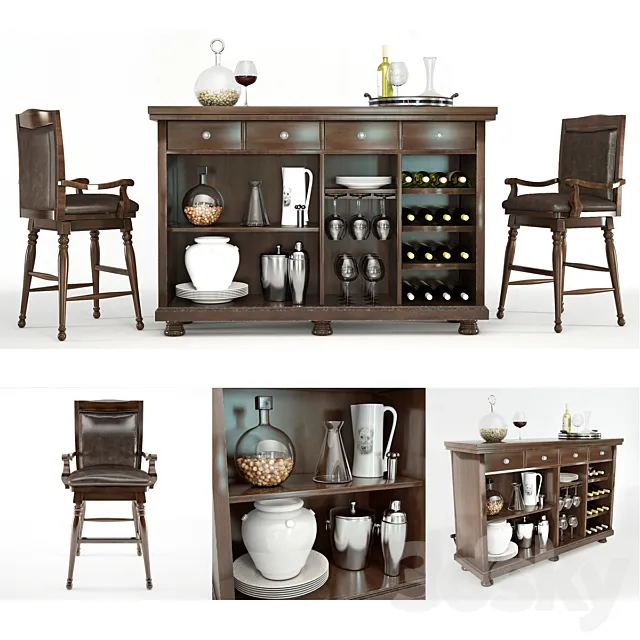 Porter Bar stand and stool 3DModel
