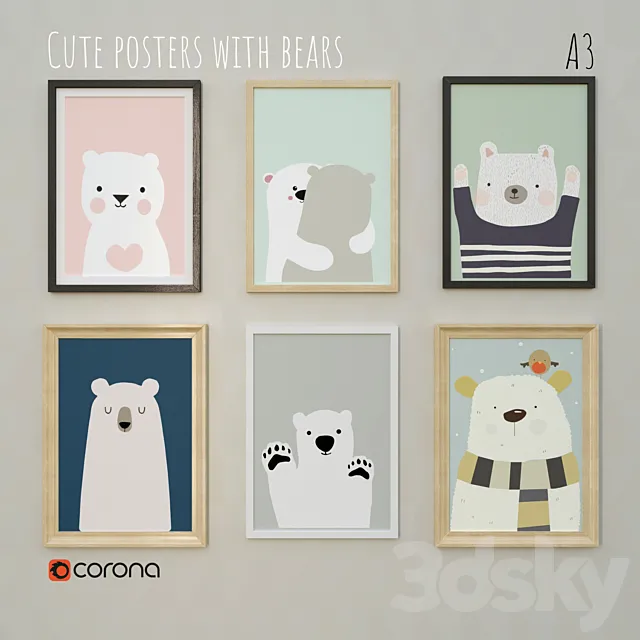 Posters in the nursery with bears 3DModel