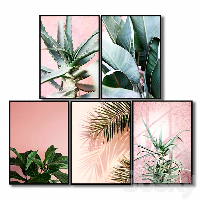 Posters with pink plants. 3DModel