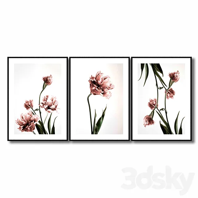Posters with pink tulips. 3DModel
