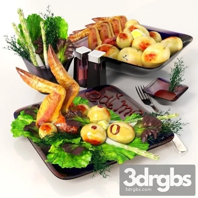Potatoes With Chicken and Green 3D Model Free