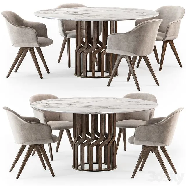 Potocco Intreccio table Lyz wood armchair 3D Model