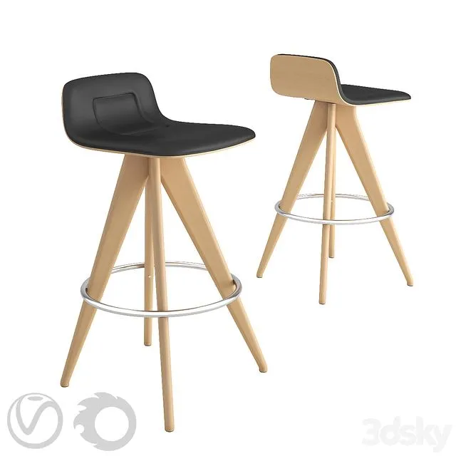 Potocco Italy Torso 837-AI bar stool in black leather and natural beech 3D Model