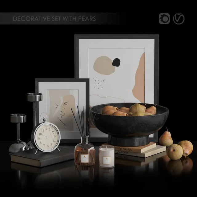 Pottery Barn Decorative Set with pears 3D Model