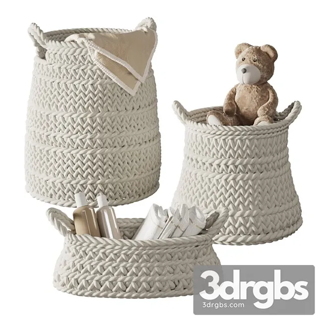 Pottery Barn Ivory Chunky Knit Nursery Storage 3D Model Free