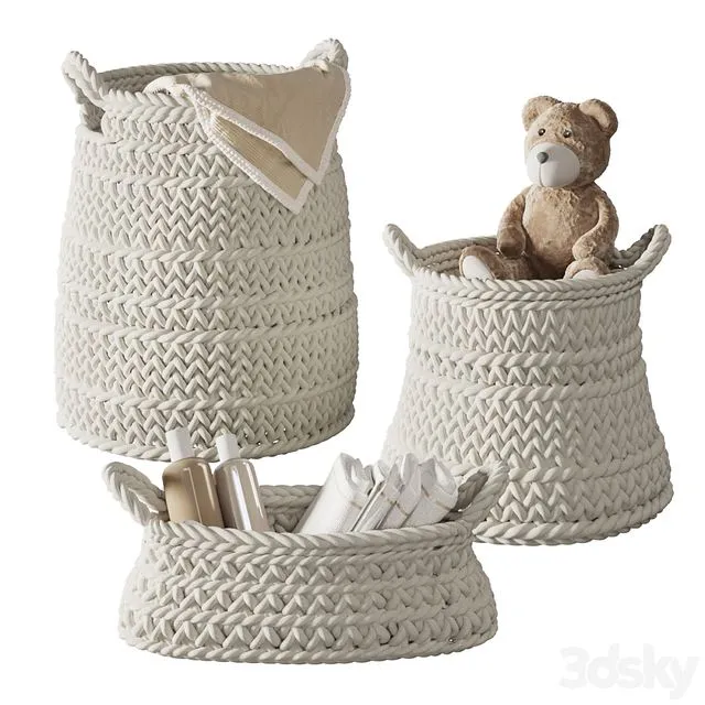Pottery Barn Ivory Chunky Knit Nursery Storage 3D Model