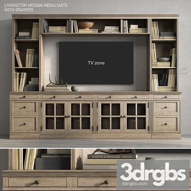 Pottery barn livingston medium media suite with drawers 3D Model Free