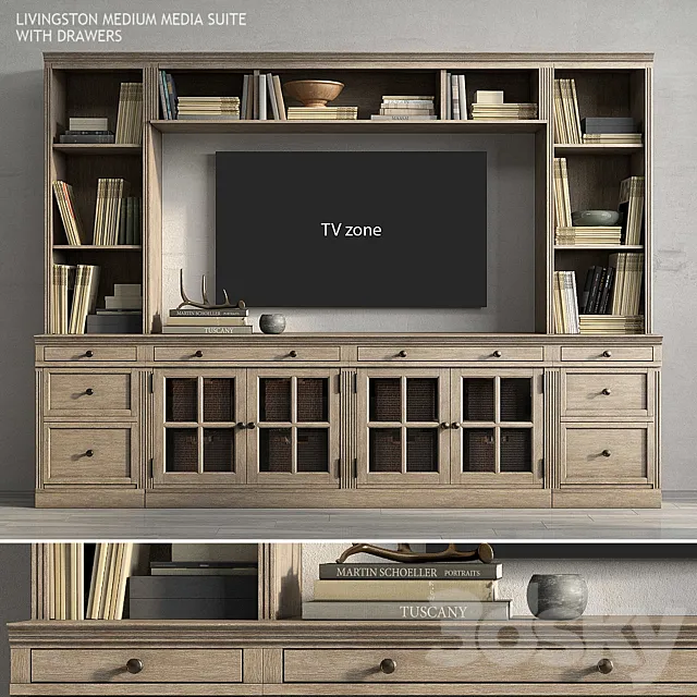 Pottery barn LIVINGSTON MEDIUM MEDIA SUITE WITH DRAWERS 3D Model