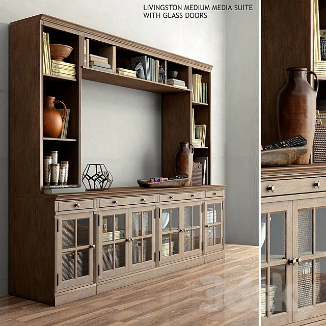 Pottery barn LIVINGSTON MEDIUM MEDIA SUITE WITH GLASS DOORS 3DModel