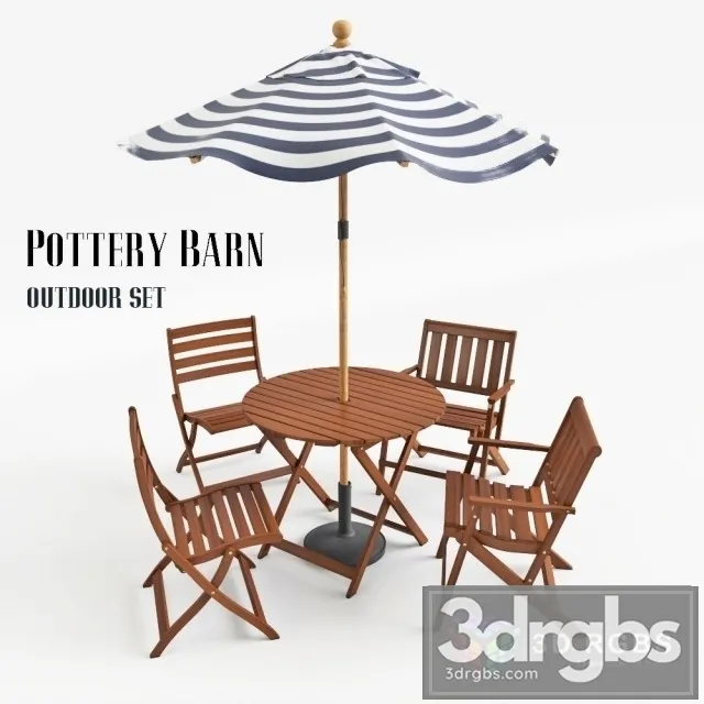 Pottery Barn Outdoor Table and Chair Set 3D Model Free