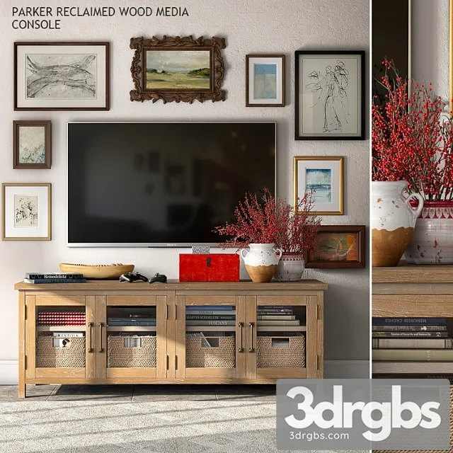 Pottery barn parker media console 2 3D Model Free