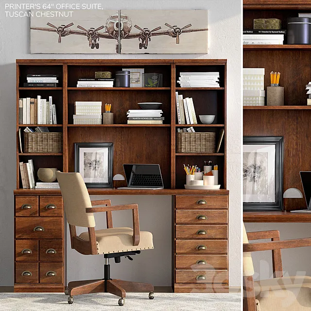Pottery barn PRINTER'S 64 OFFICE SUITE 3D Model