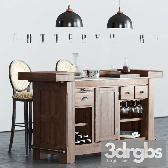 Pottery Barn Rustic UltiImate Bar 3D Model Free