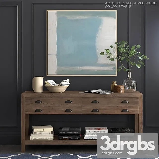 Pottery barn set architects reclaimed wood console table 2 3D Model Free