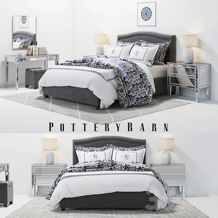 Pottery Barn Tamsen Bed set 02 3D Model
