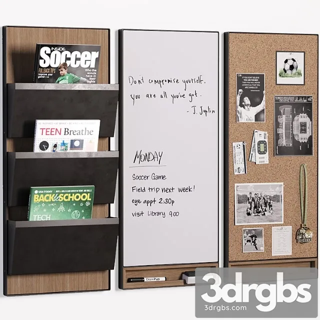 Pottery Barn Trenton Corkboard Whiteboard File Organizer for Teenagers and Kids 3D Model Free