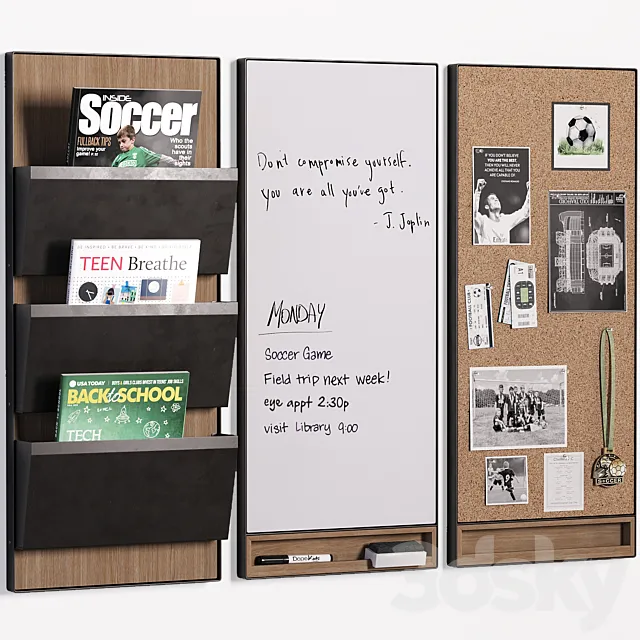 Pottery Barn Trenton Corkboard. Whiteboard & File Organizer for Teenagers and Kids 3DModel