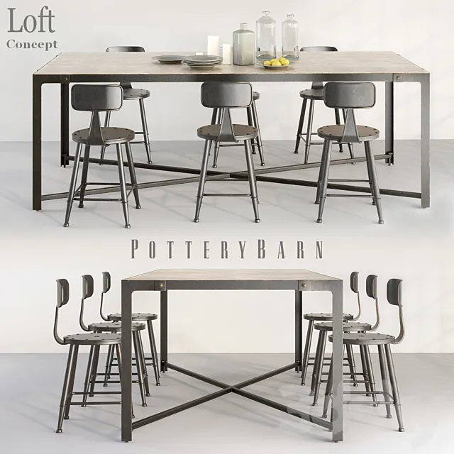 POTTERYBARN DINING TABLE AND LOFT MINI CHAIR 3DModel