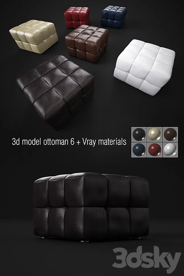 Pouf + 6 V-ray materials 3DModel