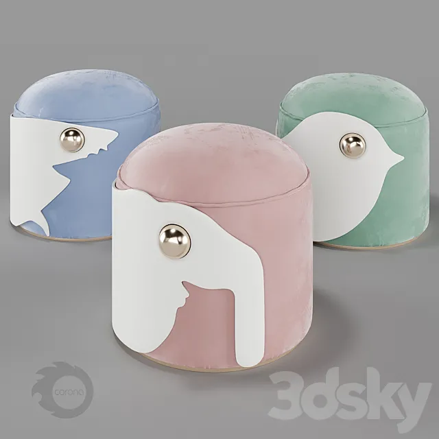 Poufs Circu Animal Stools collection 3D Model