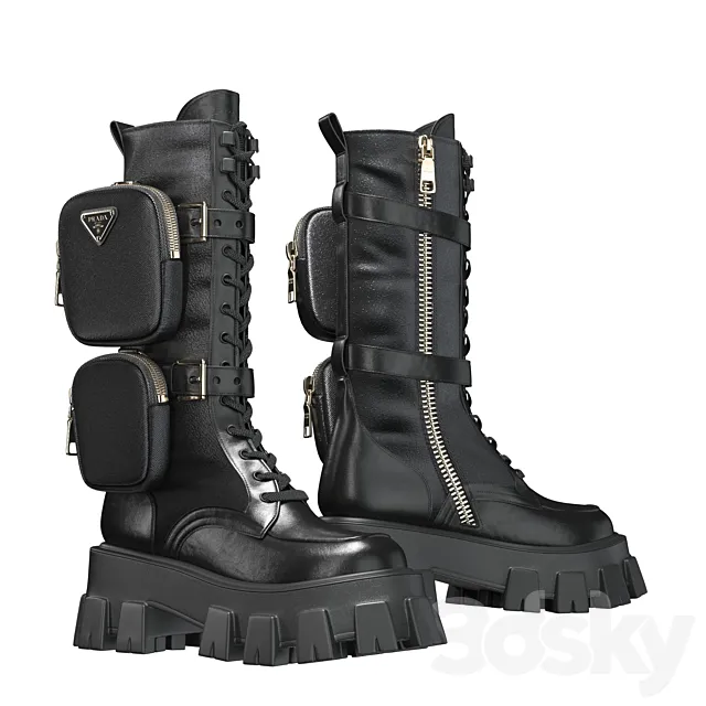 PRADA Brushed rois leather and nylon Monolith boots Free Download