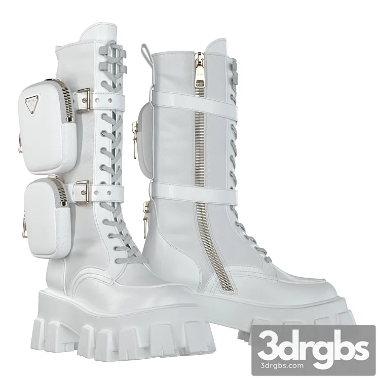 Prada Brushed Rois Leather and Nylon Monolith Boots White 3D Model Free