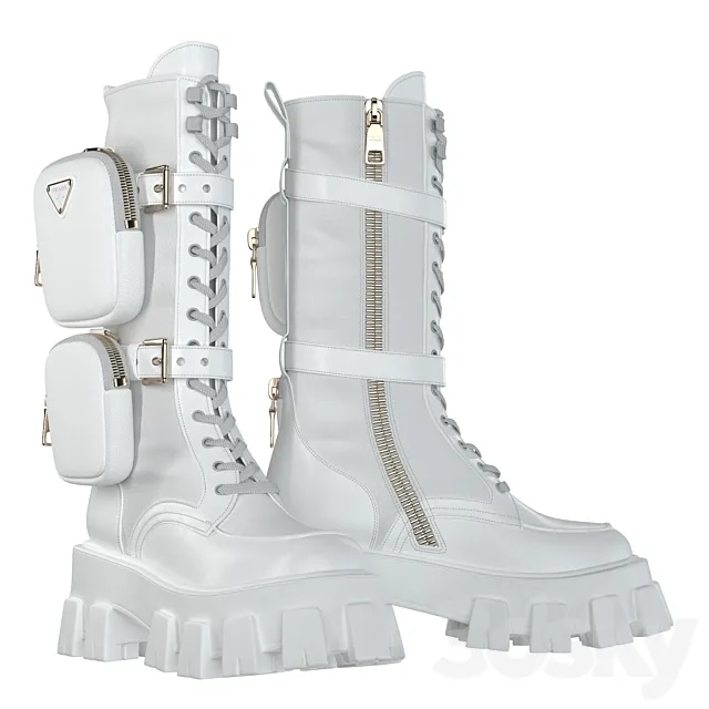 PRADA Brushed rois leather and nylon Monolith boots white 3DModel