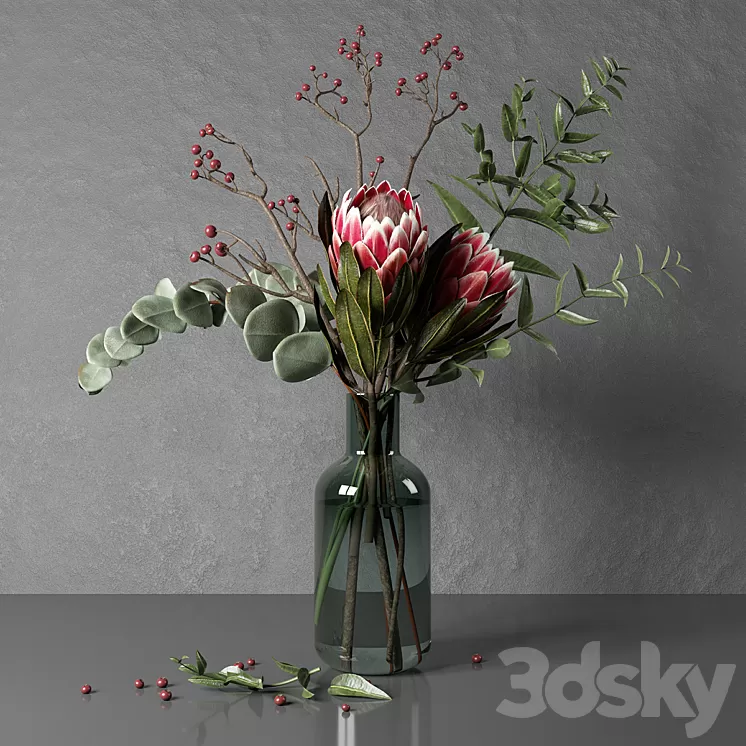 Protea and eucalyptus bouquet 3D Model