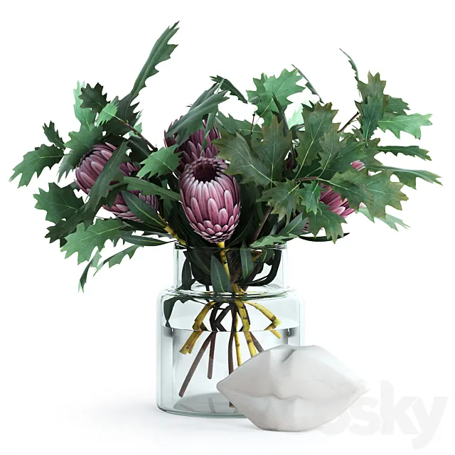 Protea & Oak leaves 3D Model