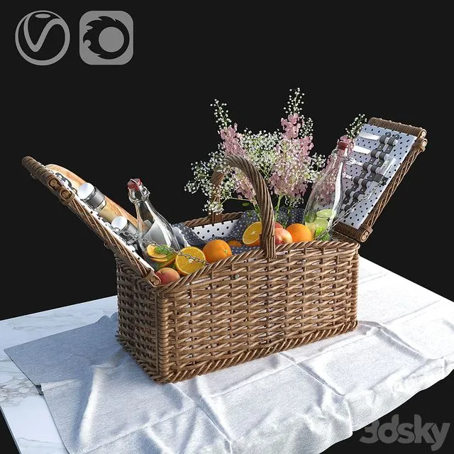 Provence style picnic basket 3D Model