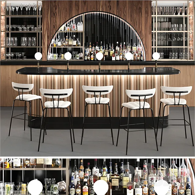 Pub in classic style with a collection of strong alcohol. Alcohol 3DModel