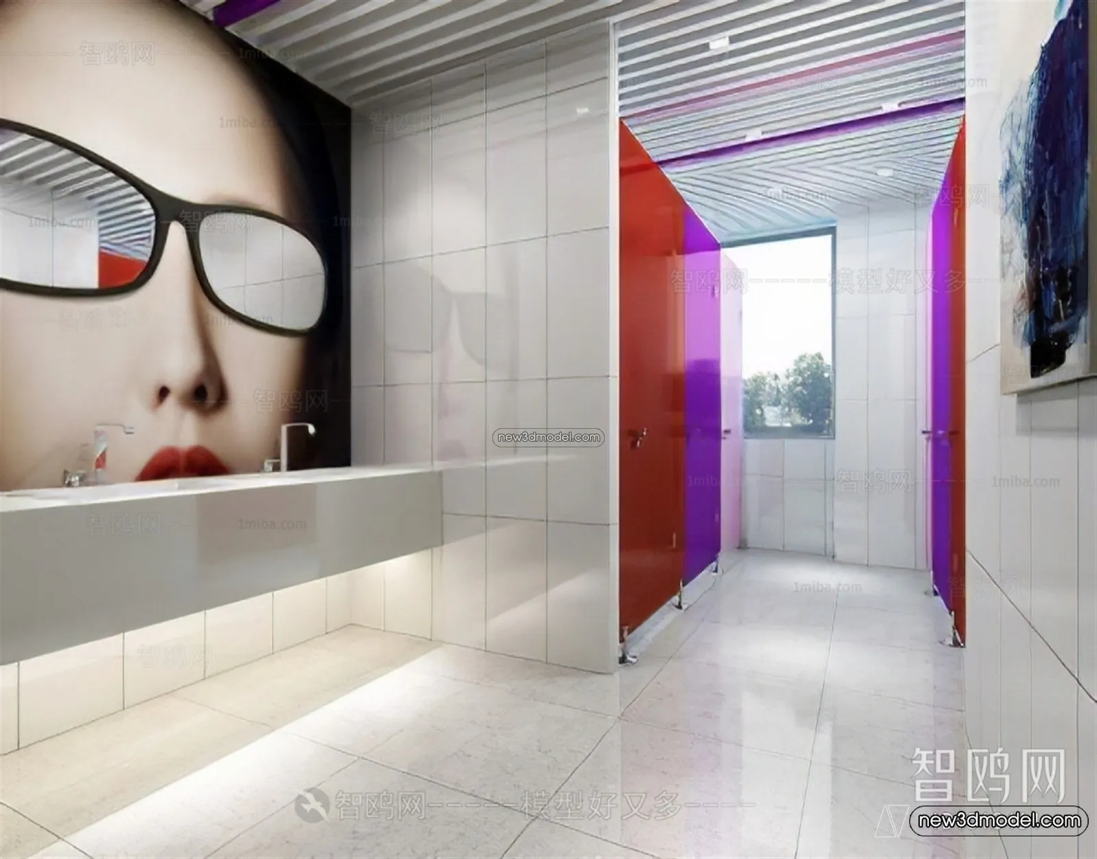 Public Toilet - WC - 3D Interior Scene - 3D Models - 021