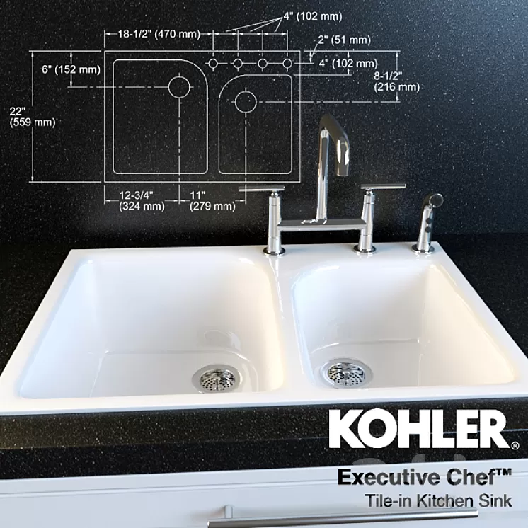 Purist faucet and sink Executive Chef Kohler 3D Model