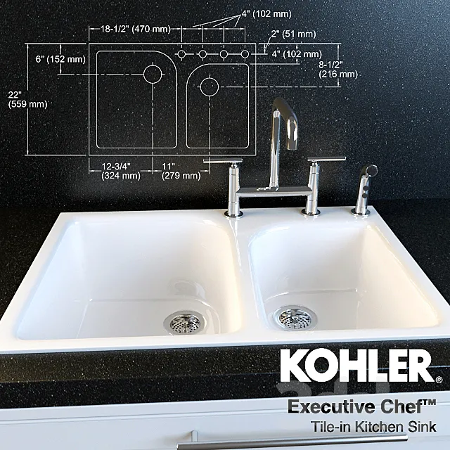 Purist faucet and sink Executive Chef Kohler 3DModel