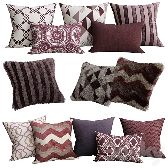 Purple collection of decorative pillows 3D Model