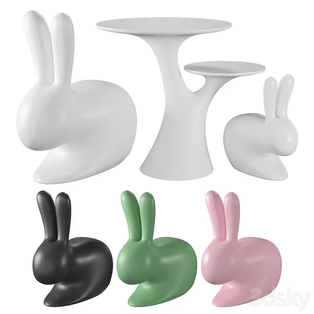 Qeeboo Rabbit Chair and Rabbit Tree 3D Model