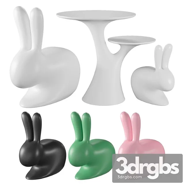 Qeeboo rabbit chair and rabbit tree 3D Model Free