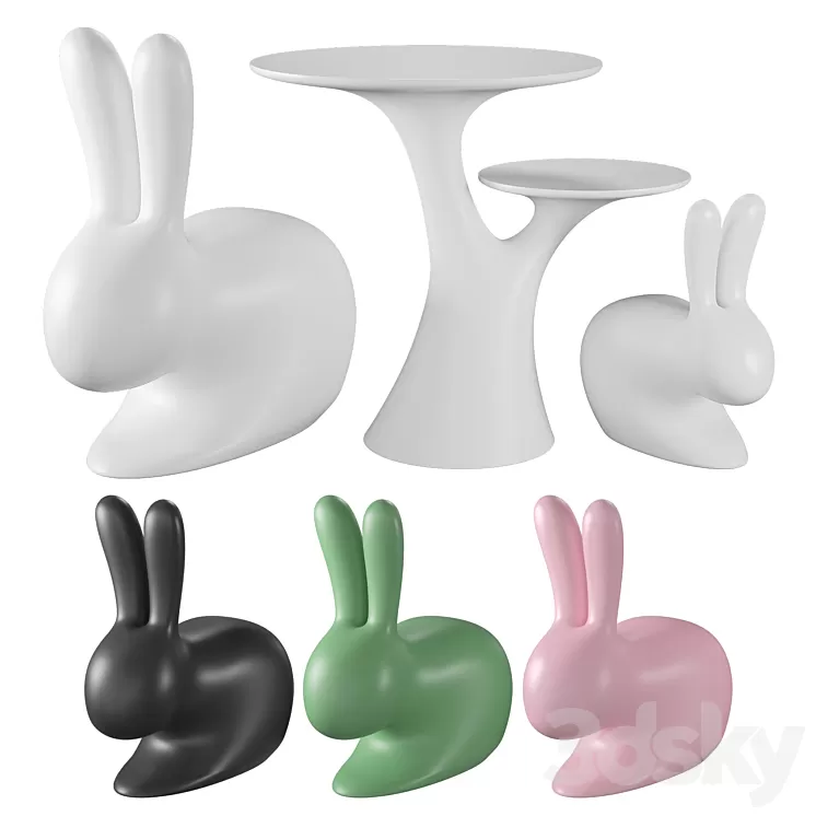 Qeeboo Rabbit Chair and Rabbit Tree 3D Model Free