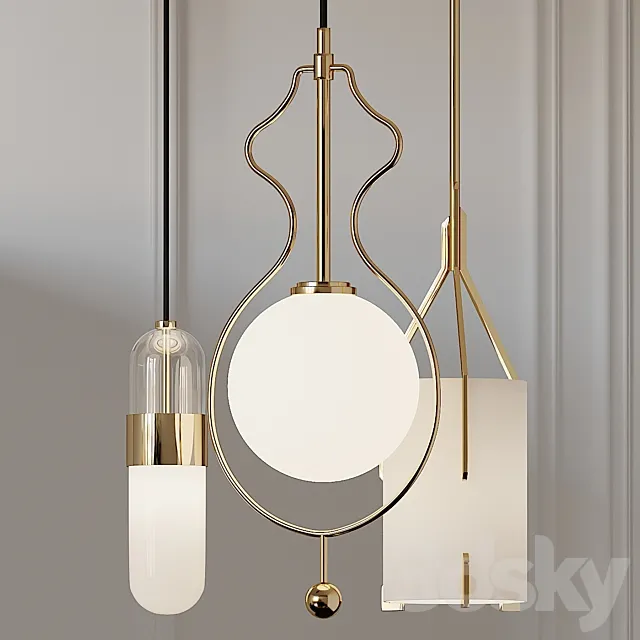 Quantum Wide Gold Mitzi Emilia and Mitzi Abigail Pendant Lights 3D Model