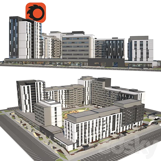 Quarterly building - multi-apartment house 3 3D Model