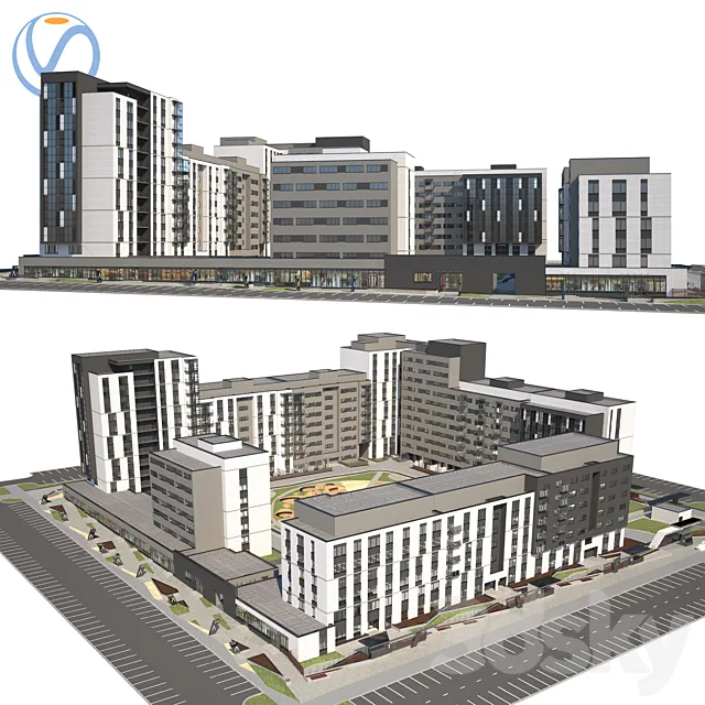 Quarterly building - multi-apartment house 4 3DModel