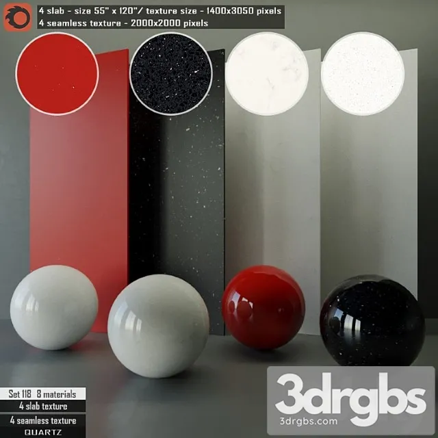 Quartz slab & seamless texture set 118 3D Model Free