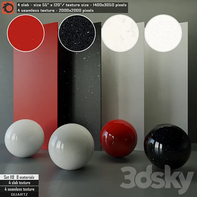 Quartz Slab & Seamless texture Set 118 3D Model
